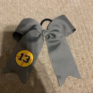 Softball hair bow with hair tie